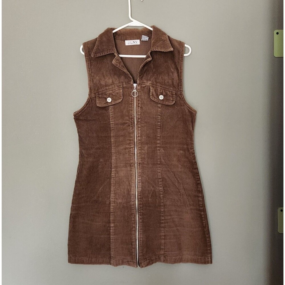 J.L.N.Y. Vintage Brown Corduroy Sleevelss Zipper Dress, Medium